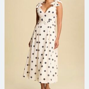 Luxxel Cream and Black Polka Dot Midi Dress